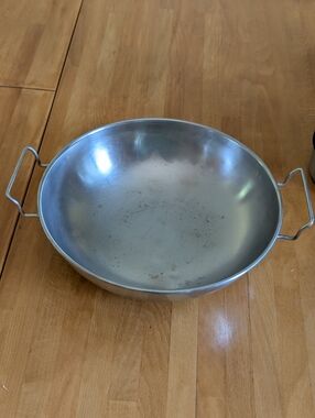 Stainless Steel Rimmed Kadai Wok with Side Handles - Silver
